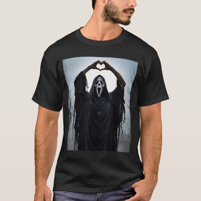 Ghost Red Heart Hands Y Face Halloween Valentines  T-Shirt (Front)