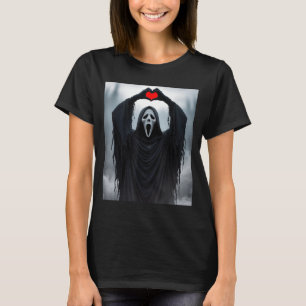 Ghost Red Heart Hands Y Face Halloween Valentines  T-Shirt