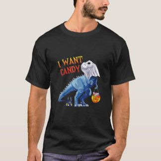 Ghost Rex Dinosaur I Want Candy Halloween T-Shirt