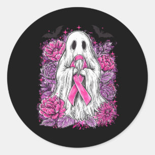Ghost Ribbon Breast Cancer Awareness Halloween Flo Classic Round Sticker
