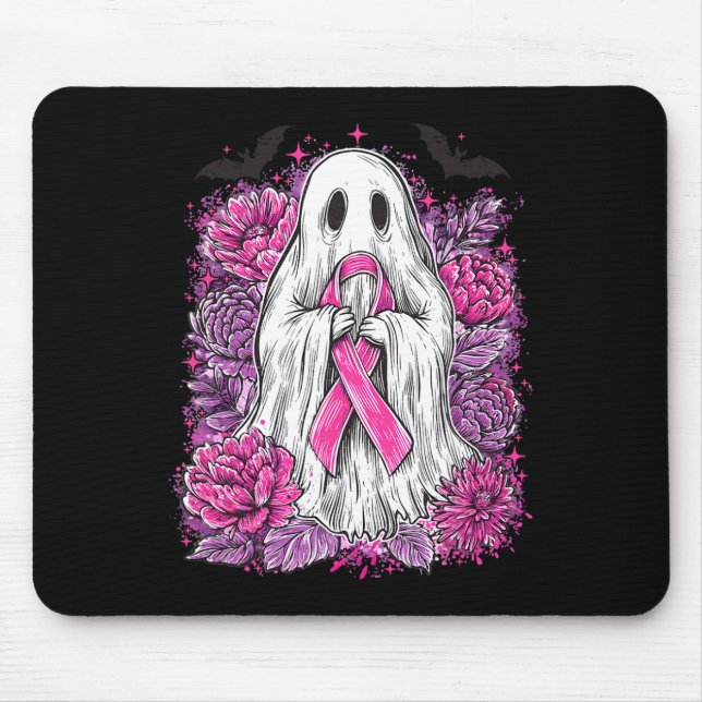 Ghost Ribbon Breast Cancer Awareness Halloween Flo Mouse Pad (Front)