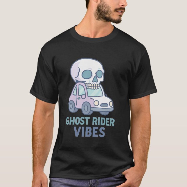 Ghost Rider Vibes Skull Driving Car T-Shirt (Front)