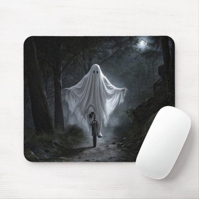 Ghost Riding a Unicycle in a Spooky Forest Mouse Pad (With Mouse)