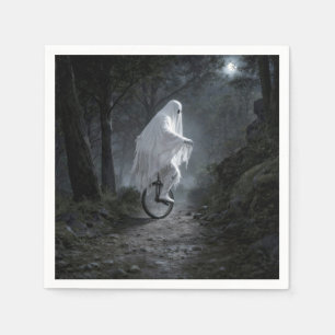 Ghost Riding a Unicycle in a Spooky Forest Napkin