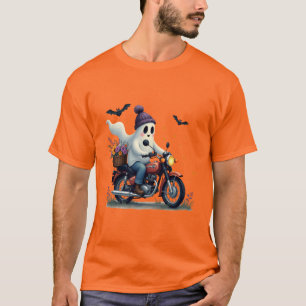 Ghost Riding Motorcycle with Flowers Halloween T-Shirt