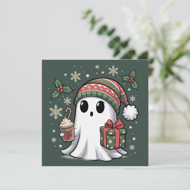 Ghost Santa Christmas Holiday Xmas Halloween Ghost Card (Standing Front)