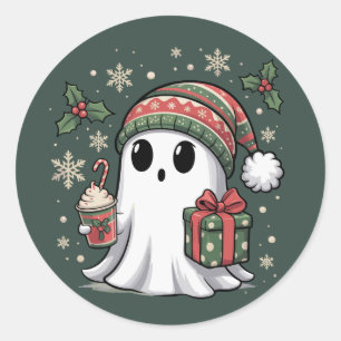 Ghost Santa Christmas Holiday Xmas Halloween Ghost Classic Round Sticker