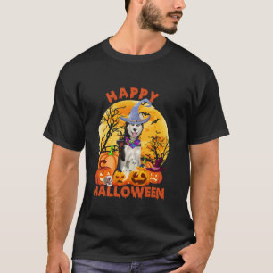Ghost Scary Pumpkin Moon Witch Siberian Husky Dog  T-Shirt