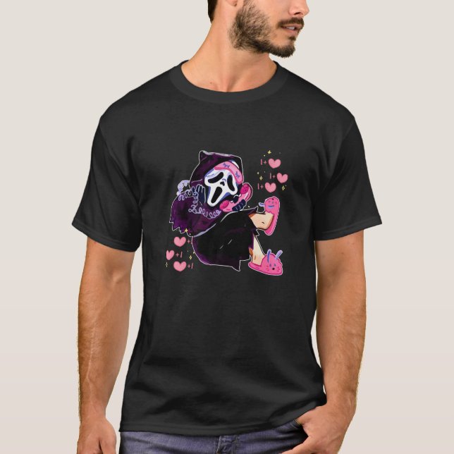 Ghost Scream Calling Halloween Funny Face T-Shirt (Front)