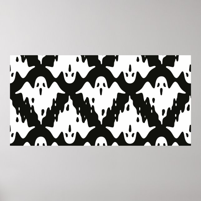 Ghost seamless pattern Halloween spooky vintage fl Poster (Front)