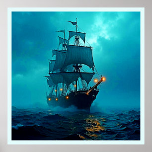Ghost Ship on the Stormy Seas Design Poster