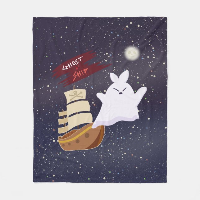 Ghost Ship Spooky Halloween Fleece Blanket (Front)