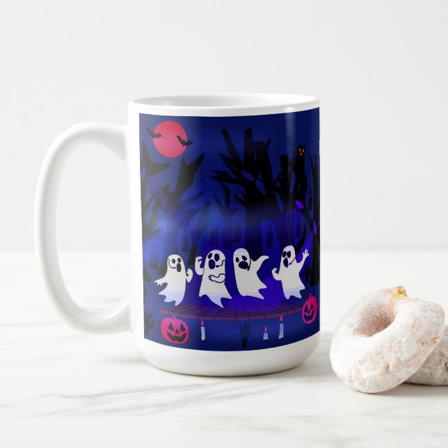 Ghost Singing Contest in Haunted Forest Graveyard Coffee Mug (With Donut)