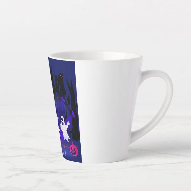 Ghost Singing Contest in Haunted Forest Graveyard Latte Mug (Right)