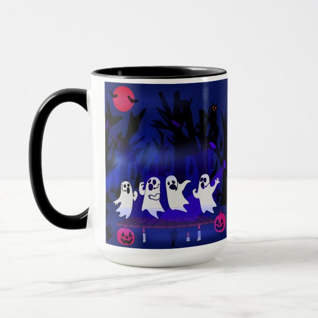 Ghost Singing Contest in Haunted Forest Graveyard Mug (Left)