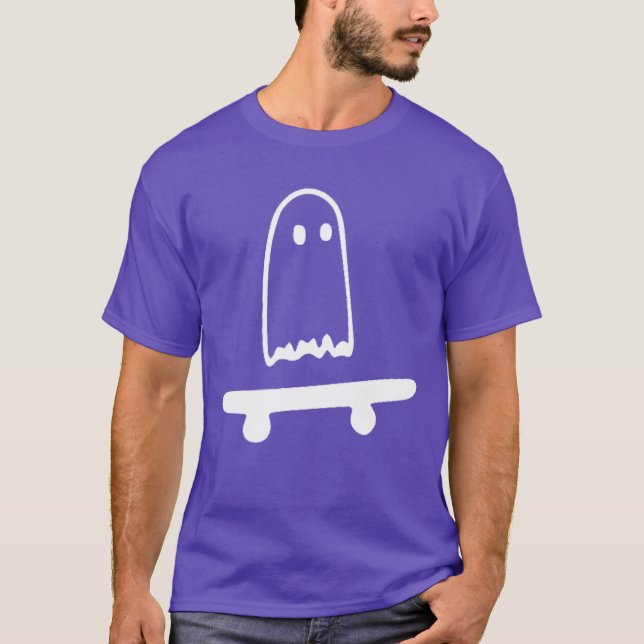 Ghost Skateboard Lazy Halloween Costume Funny Skat T-Shirt (Front)