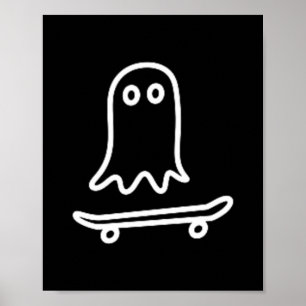 Ghost Skateboard Lazy Halloween Skateboarding Poster