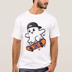 Ghost Skateboard Skater Spooky Halloween Art T-Shirt