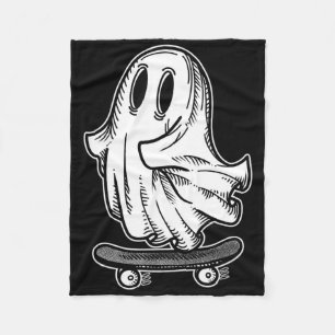 Ghost Skateboarder Blackwork  Fleece Blanket