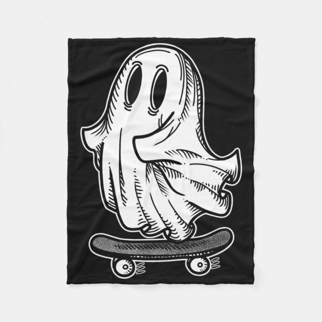 Ghost Skateboarder Blackwork  Fleece Blanket (Front)