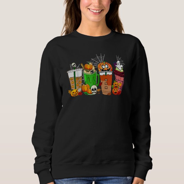 Ghost Skull Pumpkin Spice Coffee  Halloween Coffee Sweatshirt (Front)