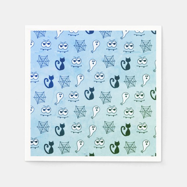 Ghost, Spiderwebs and Black Cats Blue Napkin (Front)