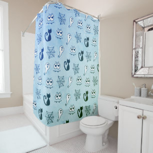 Ghost, Spiderwebs and Black Cats Blue Shower Curtain