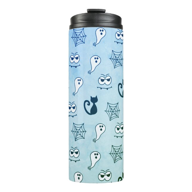 Ghost, Spiderwebs and Black Cats Blue Thermal Tumbler (Front)
