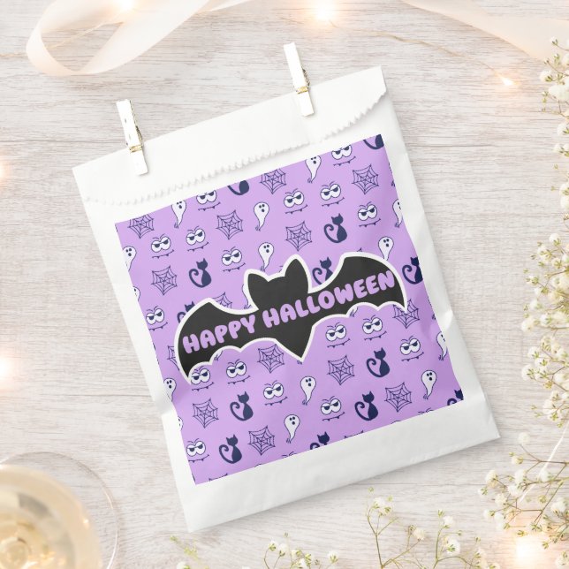 Ghost, Spiderwebs and Black Cats Purple Favour Bags (Clipped)