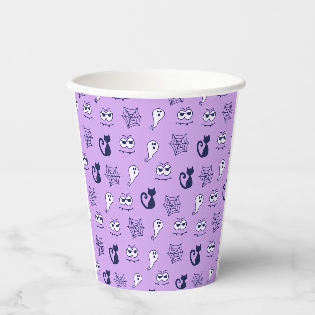 Ghost, Spiderwebs and Black Cats Purple Paper Cups (Front)
