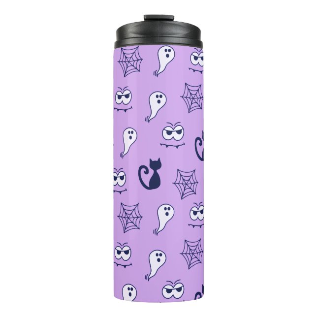 Ghost, Spiderwebs and Black Cats Purple Thermal Tumbler (Front)