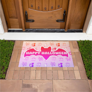 Ghost, Spiderwebs and Black Cats Rainbow Pink Doormat