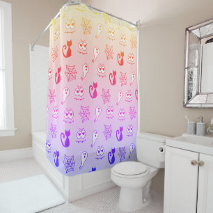Ghost, Spiderwebs and Black Cats Rainbow Shower Curtain