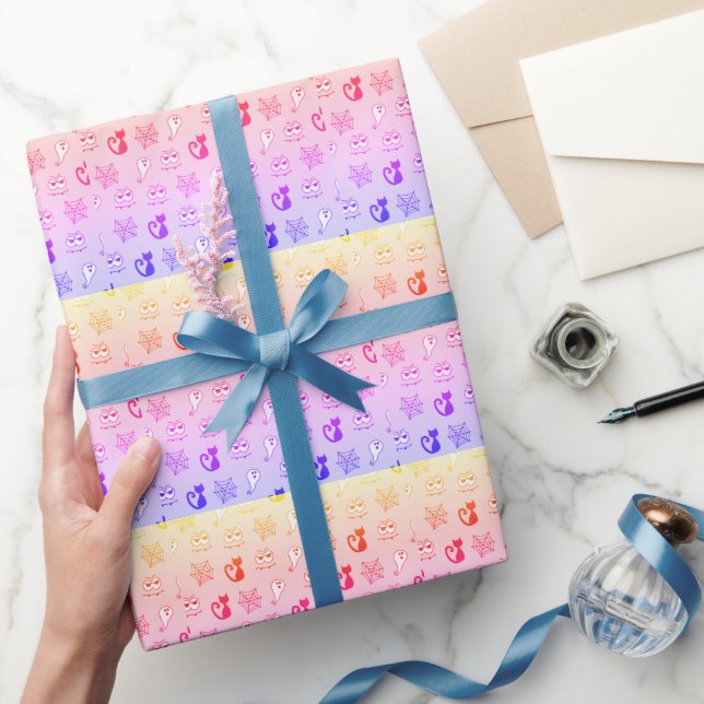 Ghost, Spiderwebs and Black Cats Rainbow Wrapping Paper (Gifting)