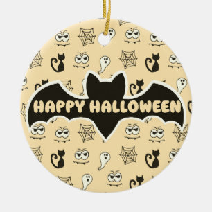 Ghost, Spiderwebs and Black Cats Yellow Ceramic Tree Decoration