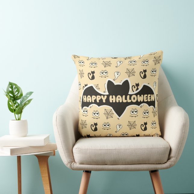 Ghost, Spiderwebs and Black Cats Yellow Cushion (Chair)
