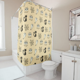 Ghost, Spiderwebs and Black Cats Yellow Shower Curtain