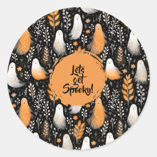 Ghost spooky cute Halloween black orange Classic Round Sticker