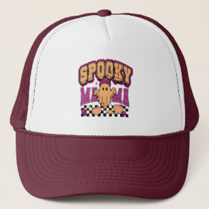 Ghost Spooky Mama Retro Halloween Vintage Design Trucker Hat
