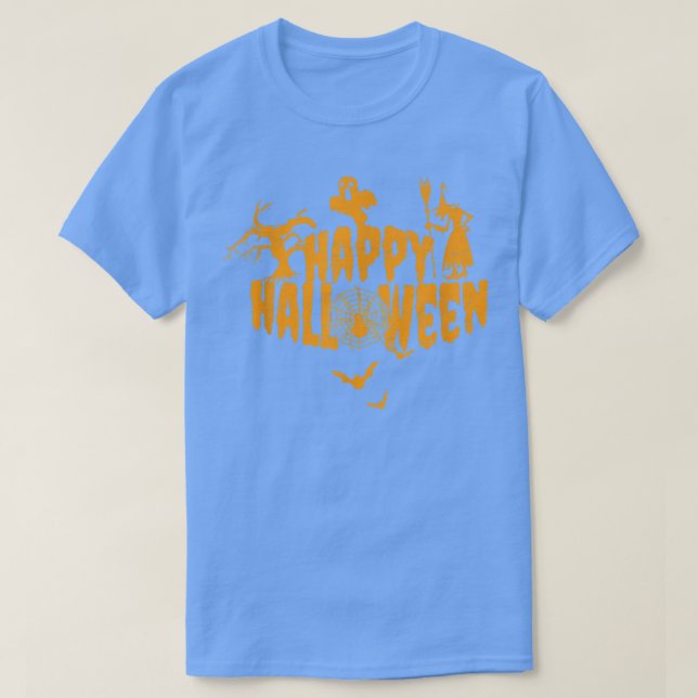 Ghost Spyder Web Bats Witch Tree Happy Halloween  T-Shirt (Design Front)
