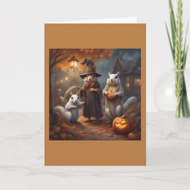Ghost Squirrel and Wich friend Halloween Card (Front)