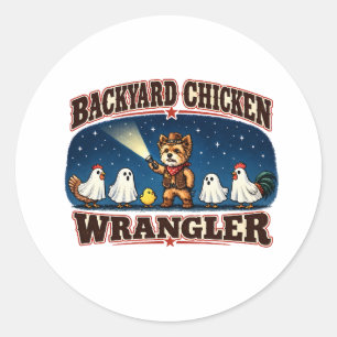 Ghost Story Yorkie & Ghost Chickens Halloween Classic Round Sticker