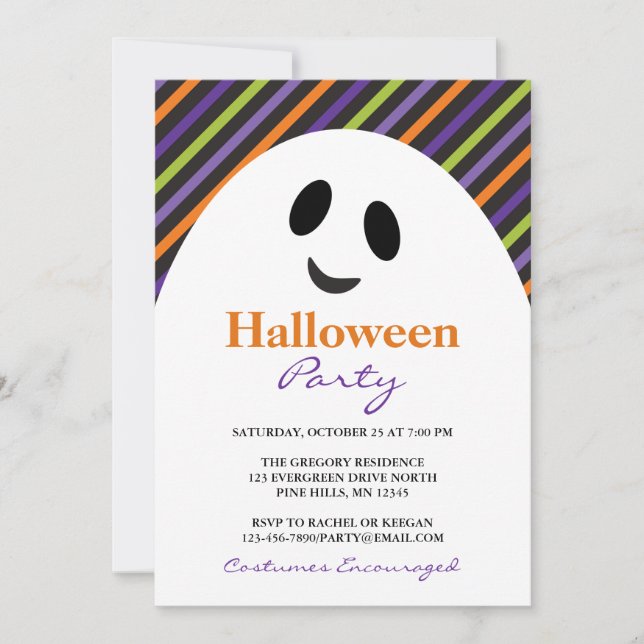 Ghost Stripes Halloween Party Invitations (Front)