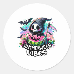 Ghost Summerween Vibes Watermelon Pumpkin Summer V Classic Round Sticker
