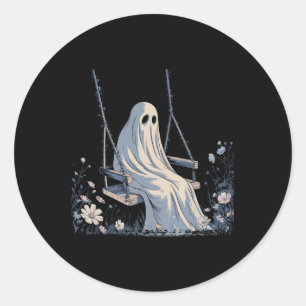Ghost Swing Cottagecore Floral Aesthetic Halloween Classic Round Sticker