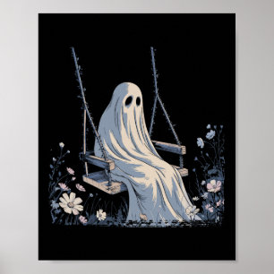 Ghost Swing Cottagecore Floral Aesthetic Halloween Poster