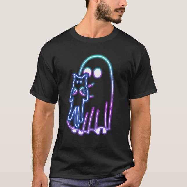 GHOST TAKE CAT NEON HALLOWEEN  T-Shirt (Front)