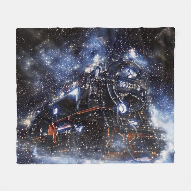 Ghost Train Vintage Locomotive Fleece Blanket (Front (Horizontal))