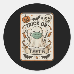 Ghost Trick Or Teeth Dental Tarot Card Halloween D Classic Round Sticker