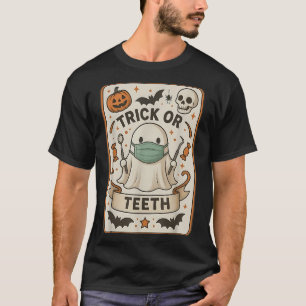 Ghost Trick Or Teeth Dental Tarot Card Halloween D T-Shirt